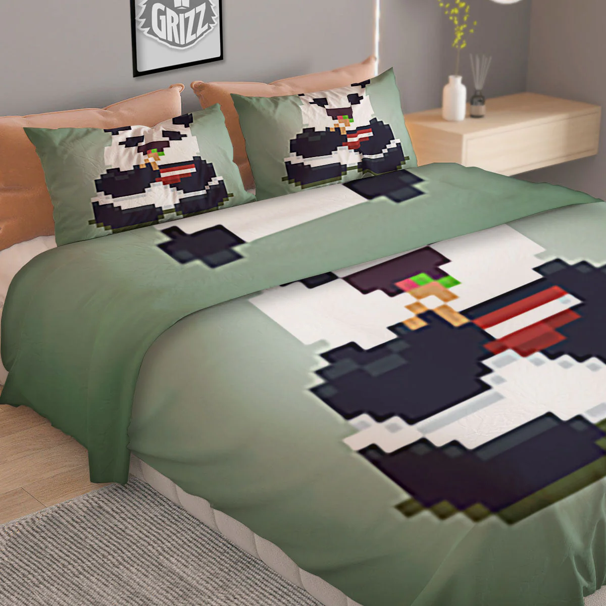 Panda 8-Bit Pixel Print Duvet Cover Bedding Set - Image 2