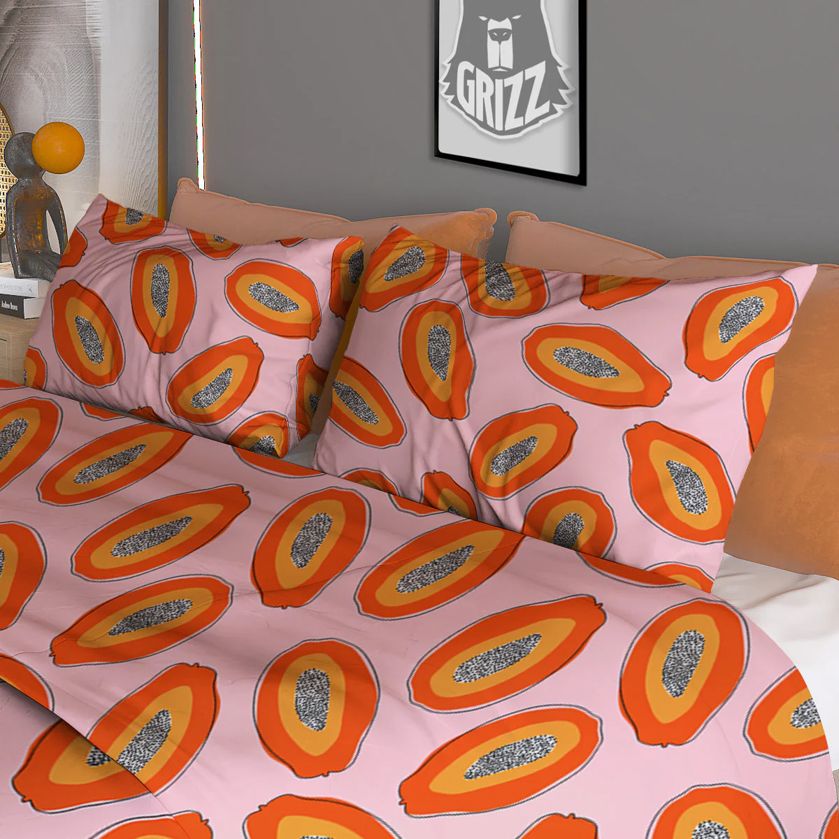 Papaya Cute Print Pattern Duvet Cover Bedding Set - Image 3