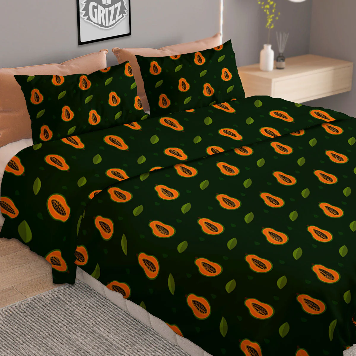 Papaya Exotic Print Pattern Duvet Cover Bedding Set - Image 2