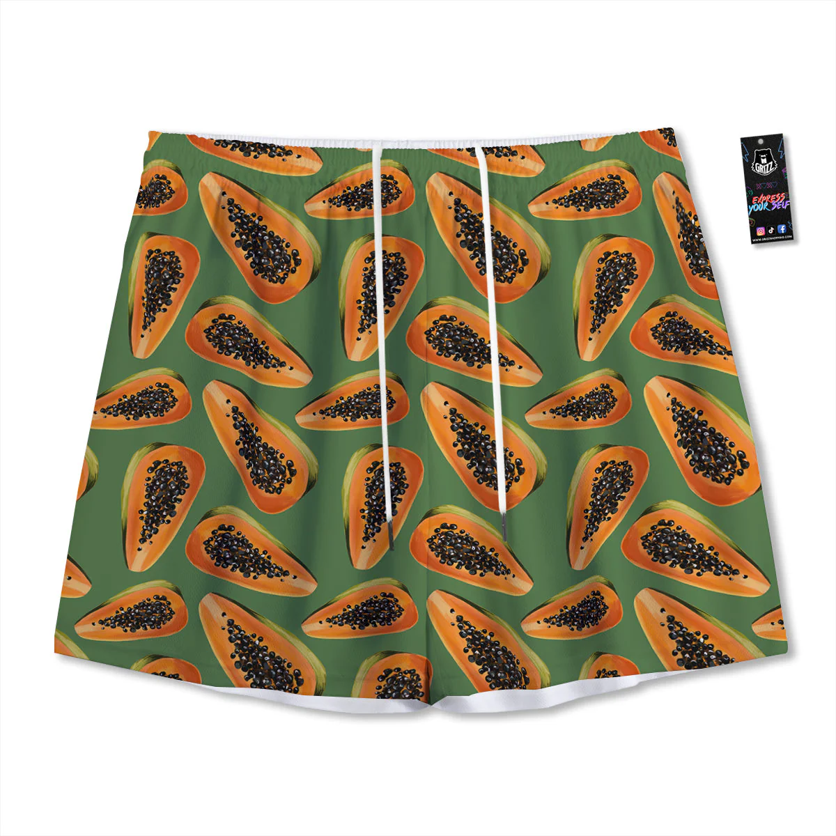 Papaya Tropical Print Pattern Mesh Shorts