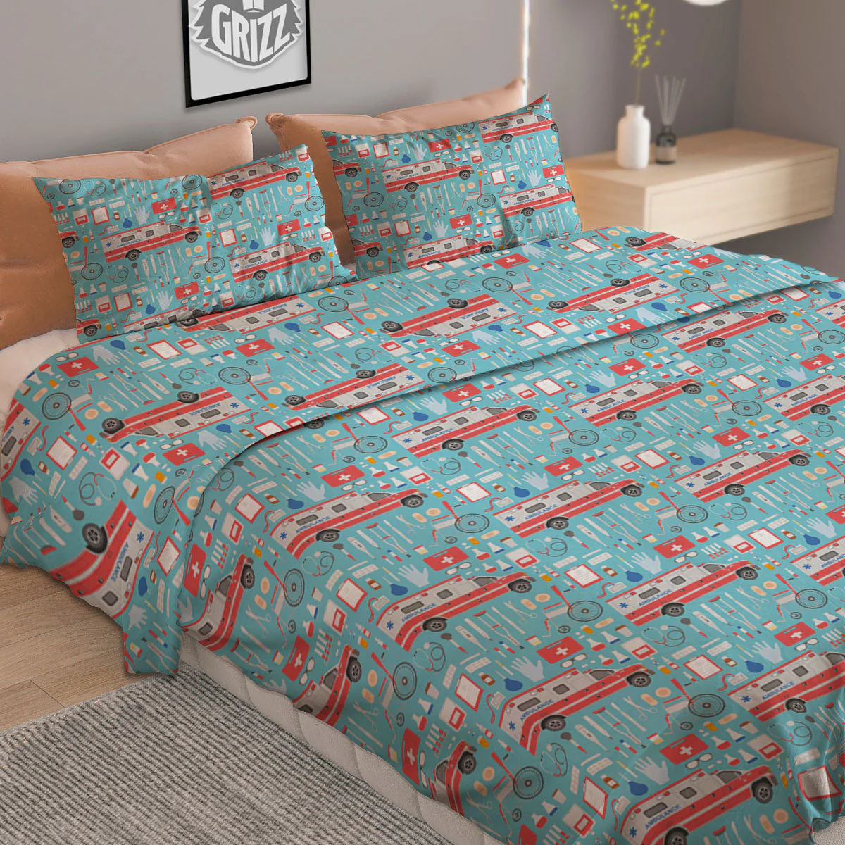 Paramedic EMS Print Pattern Duvet Cover Bedding Set - Image 2