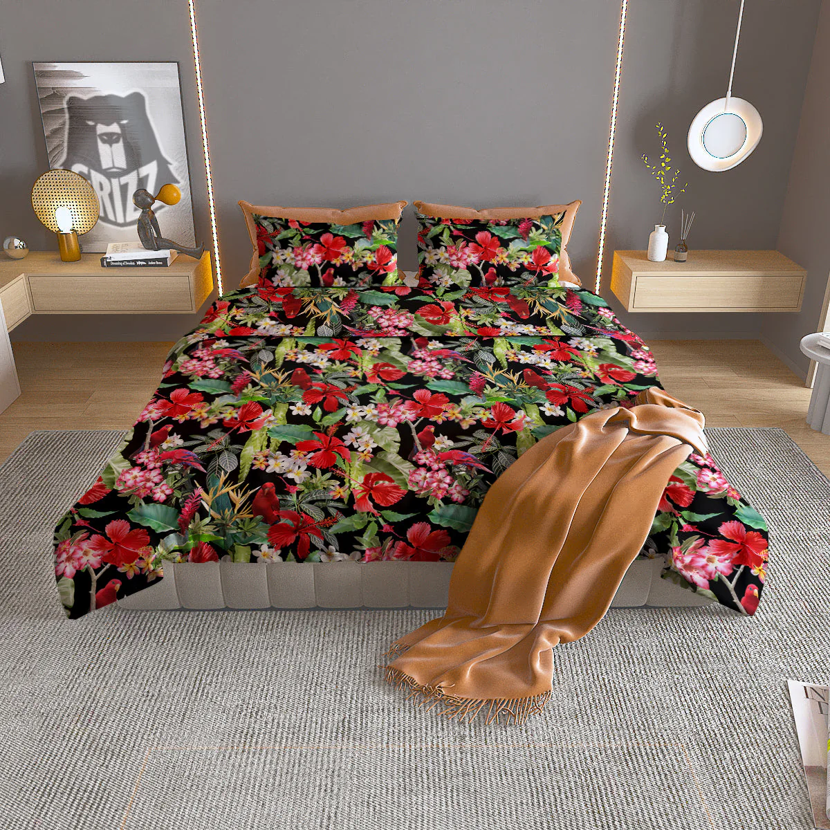 Parrot Hawaiian Tropical Print Pattern Duvet Cover Bedding Set