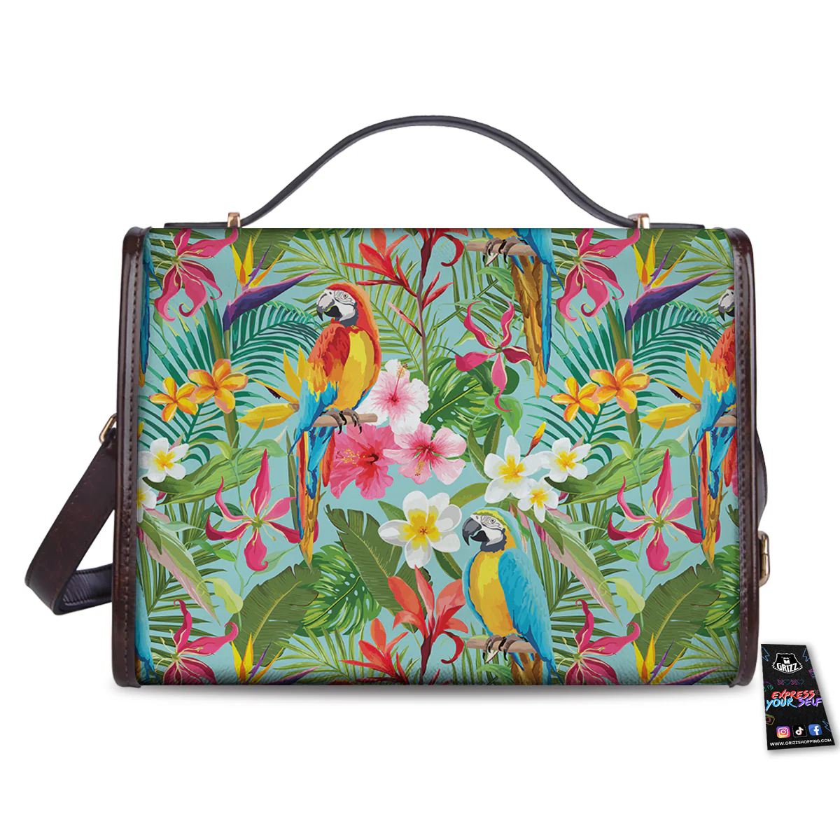 Parrot Tropical Print Pattern Women's Satchel Bag - Image 2