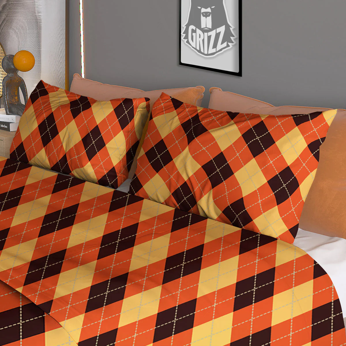 Party Argyle Halloween Print Pattern Duvet Cover Bedding Set - Image 3