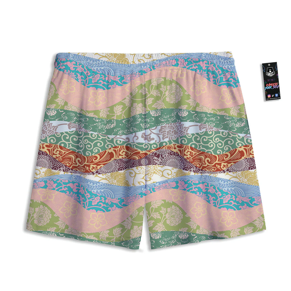 Pastel Japanese Fabric Traditional Print Pattern Mesh Shorts - Image 2
