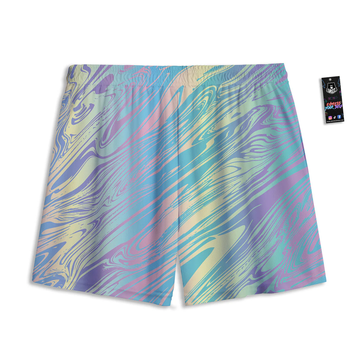 Pastel Liquid Marble Holographic Print Mesh Shorts - Image 2