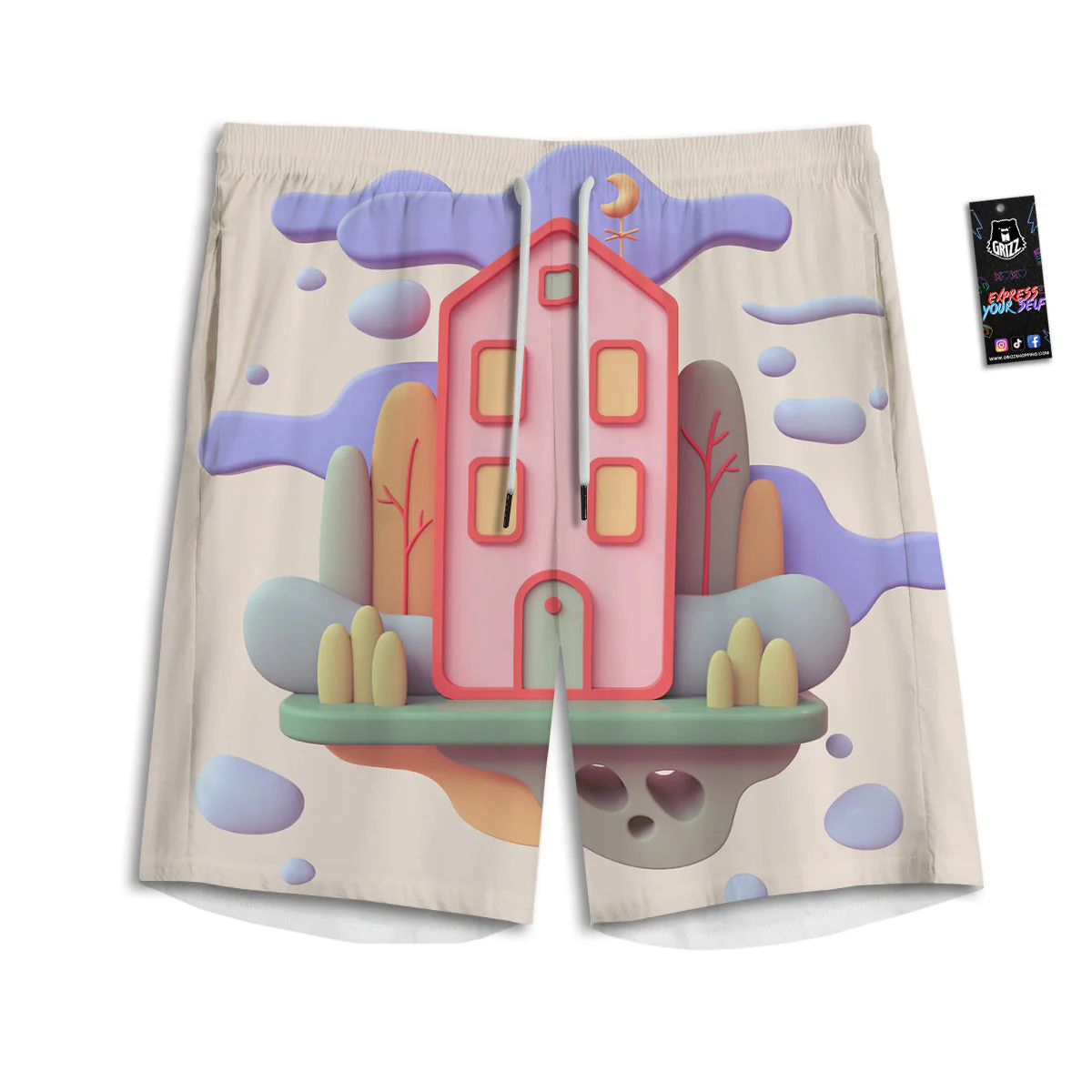 Pastel Modern House Print Men's Athletic Shorts
