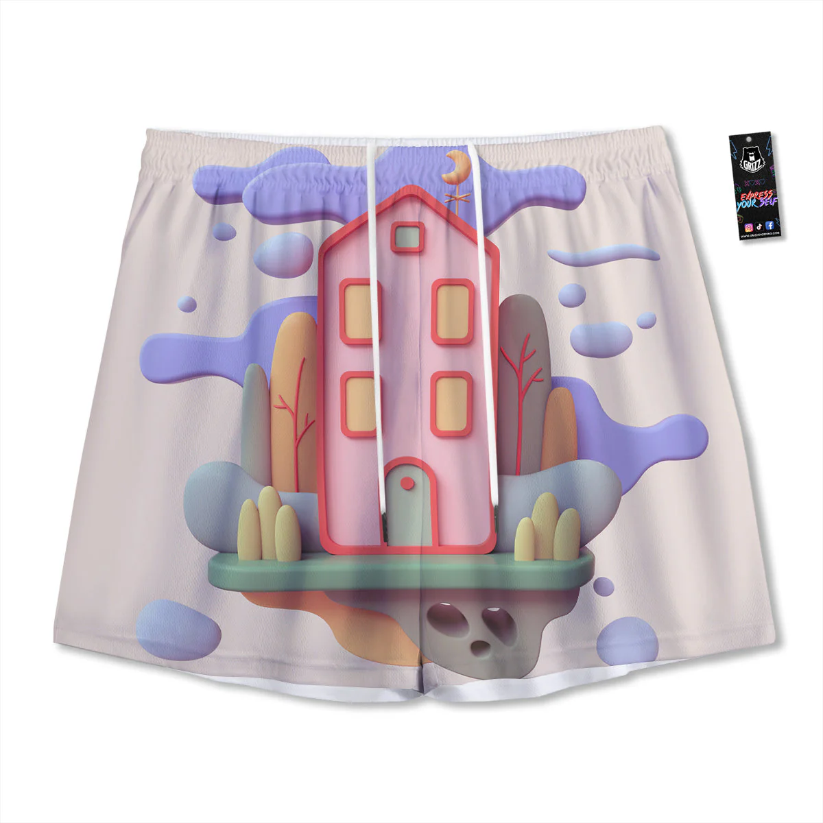 Pastel Modern House Print Mesh Shorts