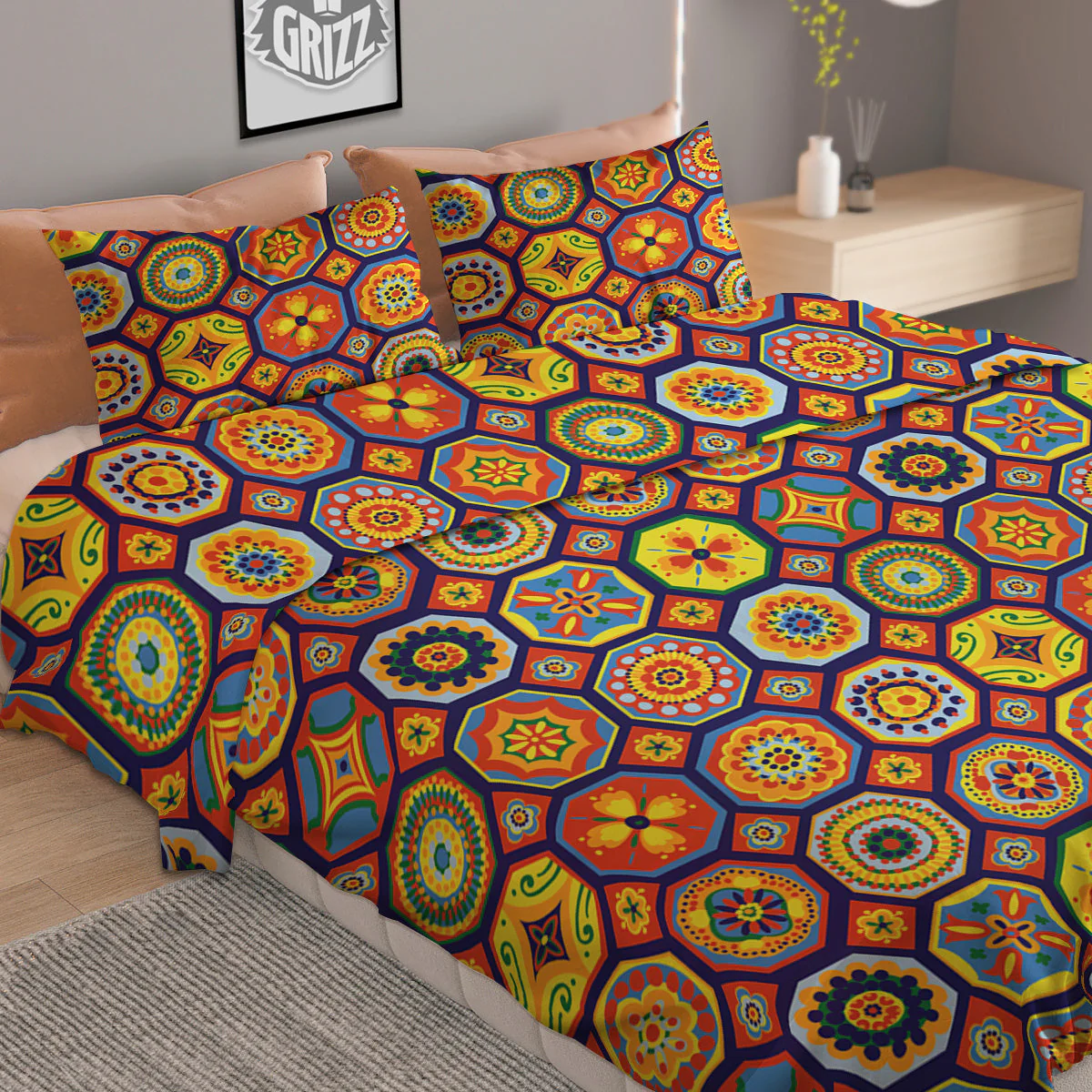 Patchwork Abstract Floral Colorful Print Pattern Duvet Cover Bedding Set - Image 2
