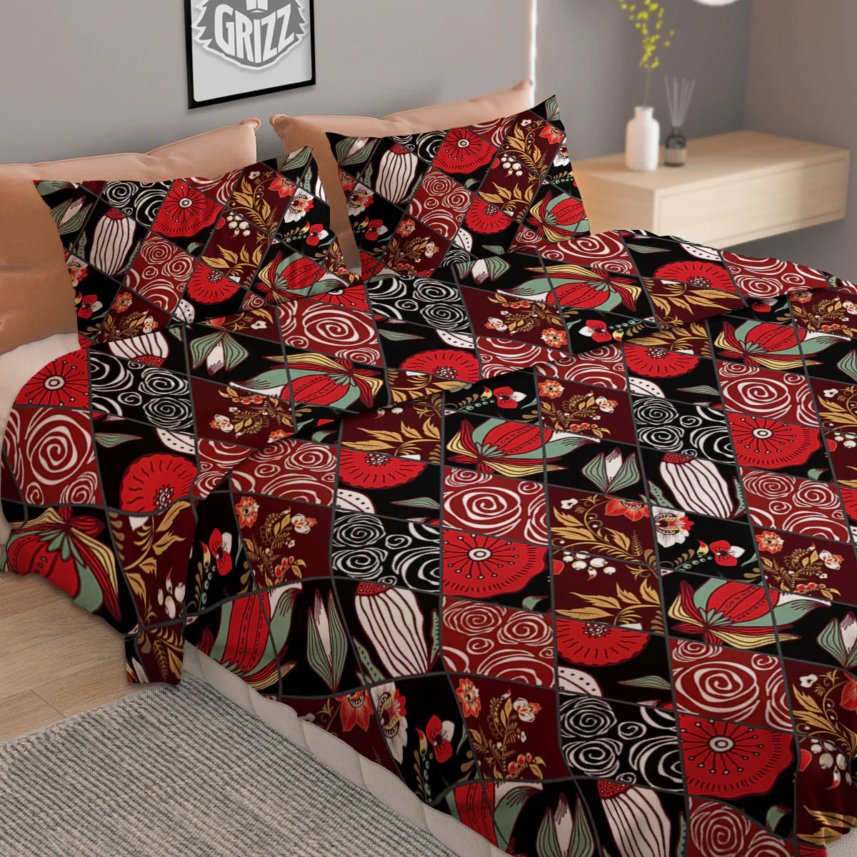 Patchwork Abstract Flower Print Pattern Duvet Cover Bedding Set - Image 2