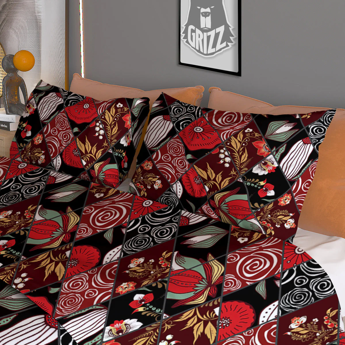 Patchwork Abstract Flower Print Pattern Duvet Cover Bedding Set - Image 3