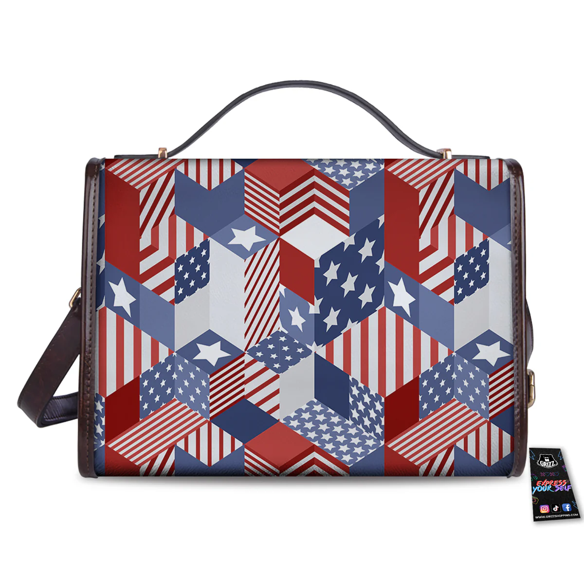 Patchwork American Patriotic Print Women's Satchel Bag - Image 2