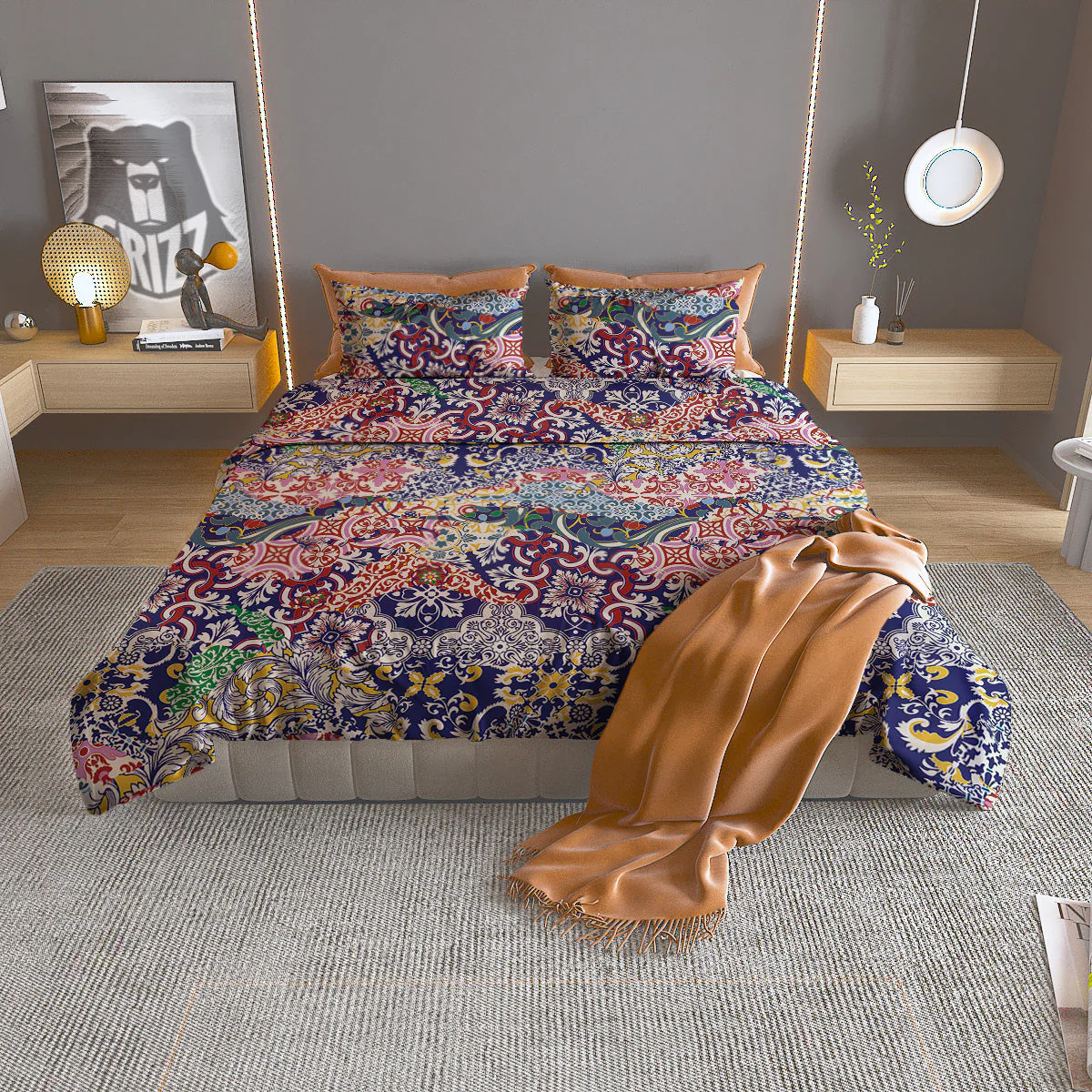 Patchwork Azulejos Tiles Print Pattern Duvet Cover Bedding Set