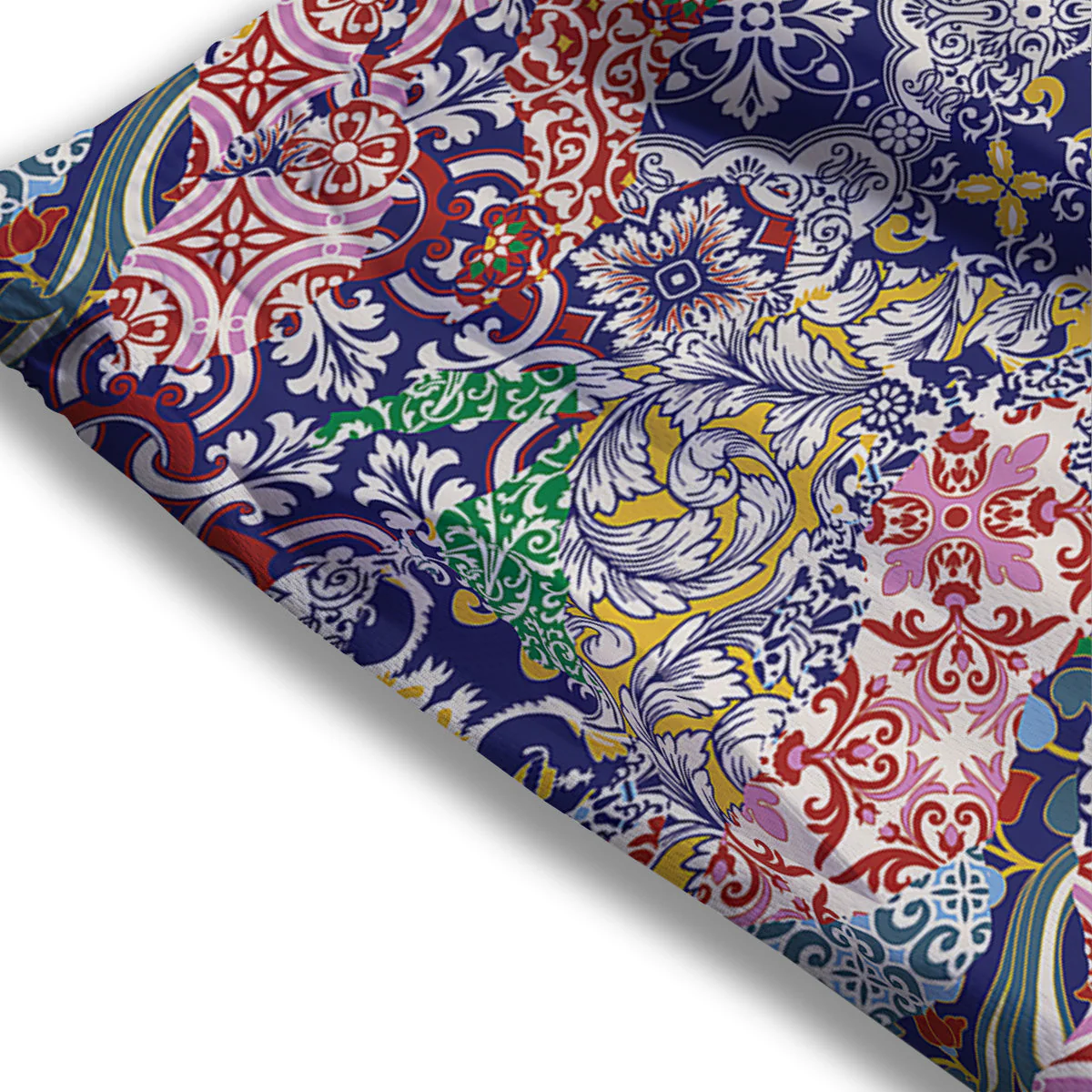 Patchwork Azulejos Tiles Print Pattern Mesh Shorts - Image 3