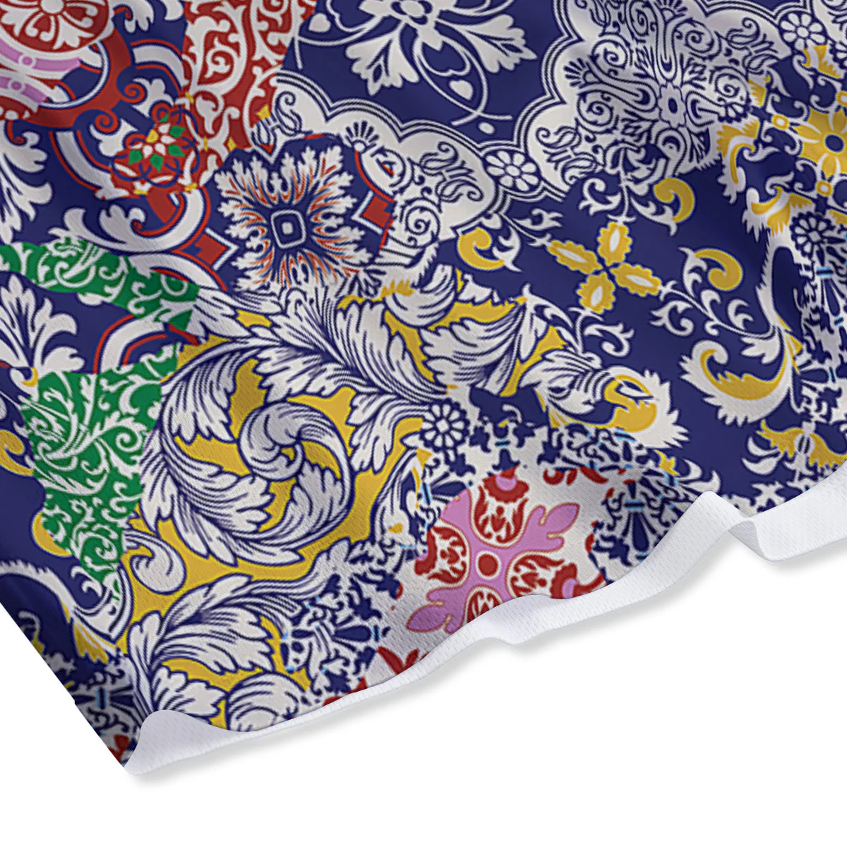 Patchwork Azulejos Tiles Print Pattern Mesh Shorts - Image 4