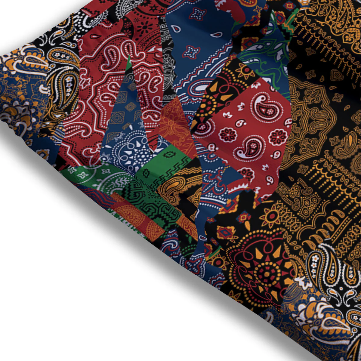 Patchwork Bandanna Print Pattern Mesh Shorts - Image 3