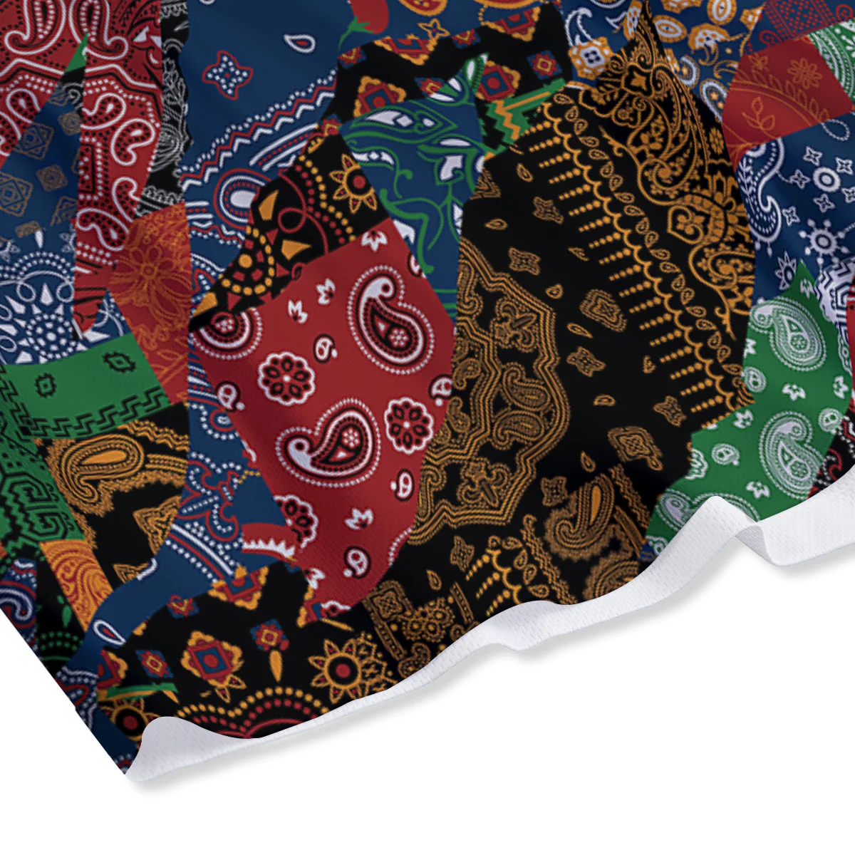 Patchwork Bandanna Print Pattern Mesh Shorts - Image 4