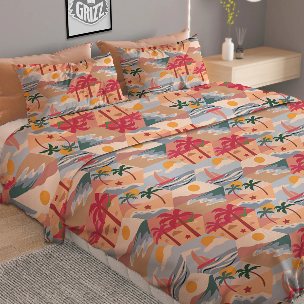 Patchwork Beach And Sunset Sky Print Pattern Duvet Cover Bedding Set - Image 2