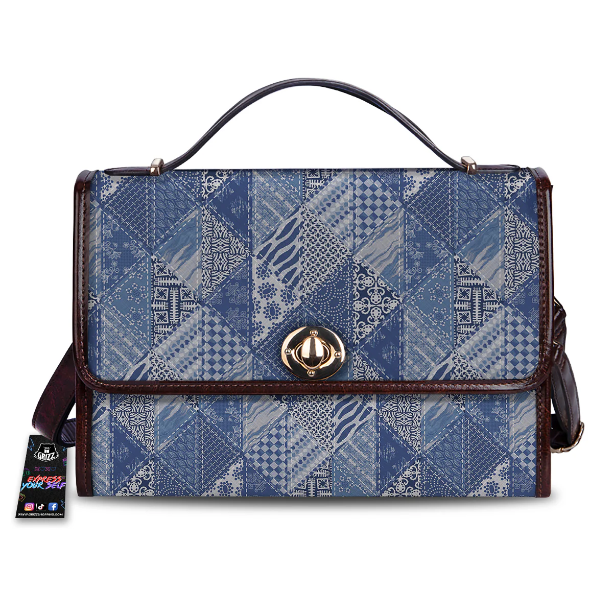 Patchwork Blue Denim Print Pattern Women's Satchel Bag