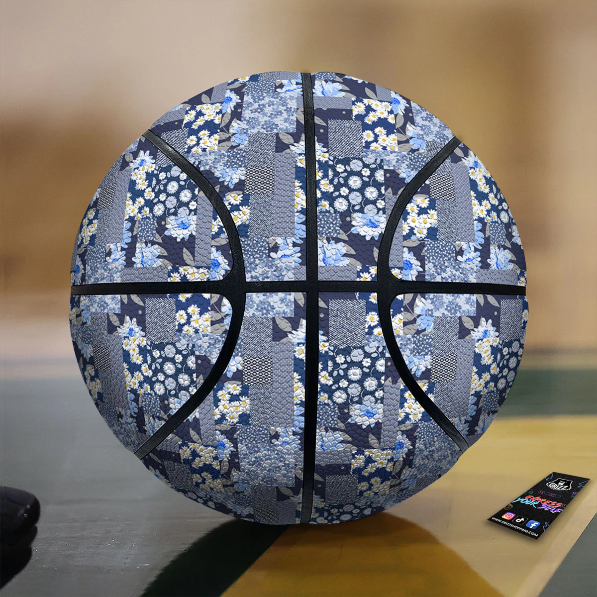 Patchwork Blue Floral Print Pattern Basketball