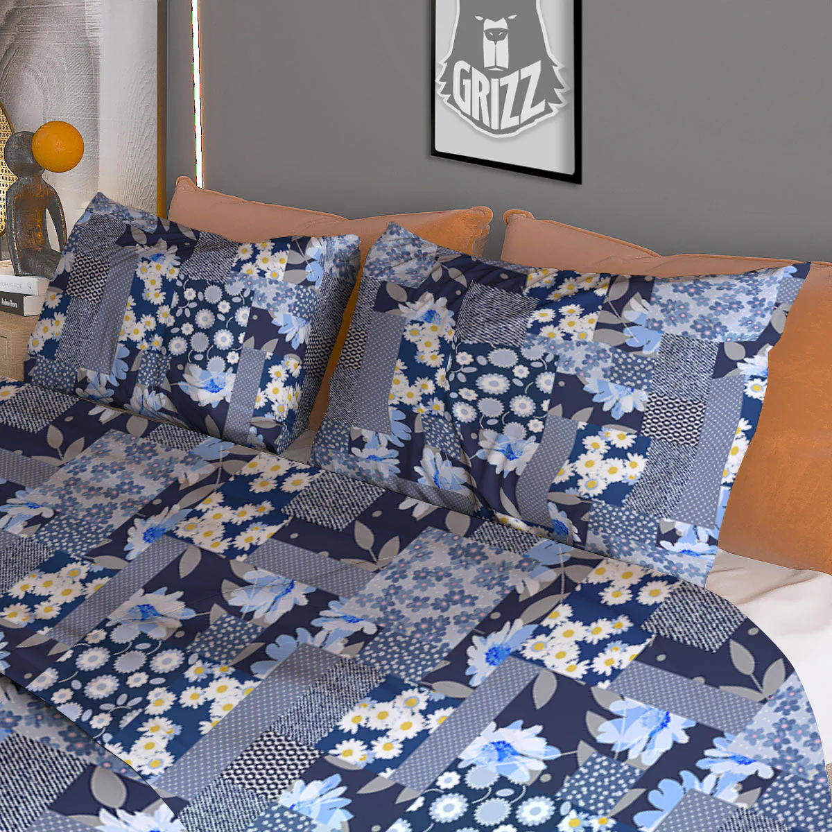 Patchwork Blue Floral Print Pattern Duvet Cover Bedding Set - Image 3