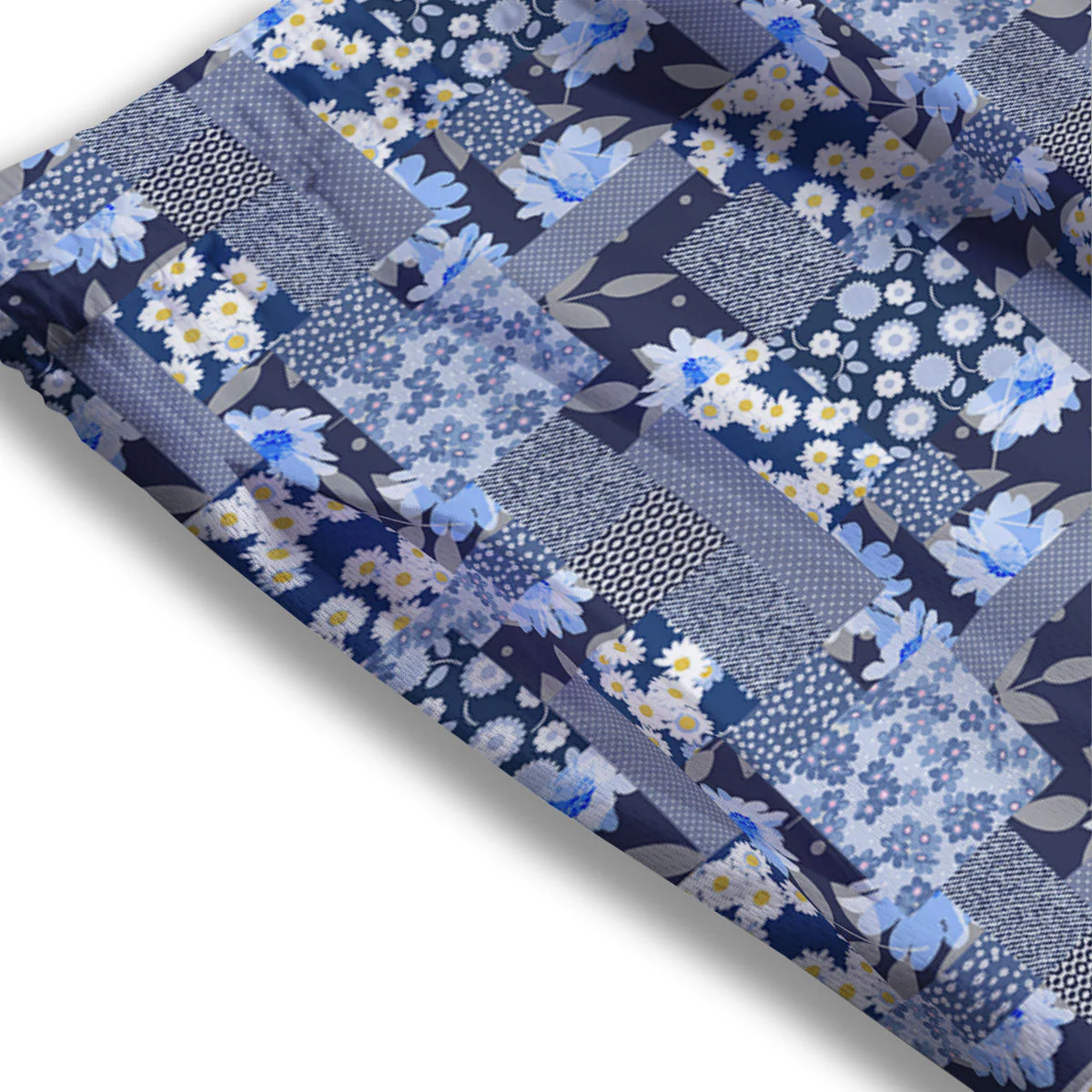 Patchwork Blue Floral Print Pattern Mesh Shorts - Image 3