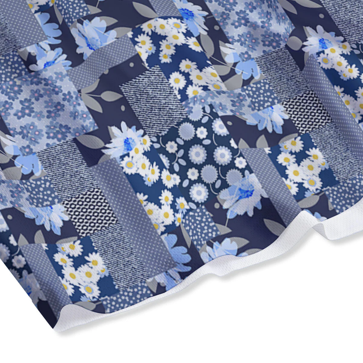 Patchwork Blue Floral Print Pattern Mesh Shorts - Image 4