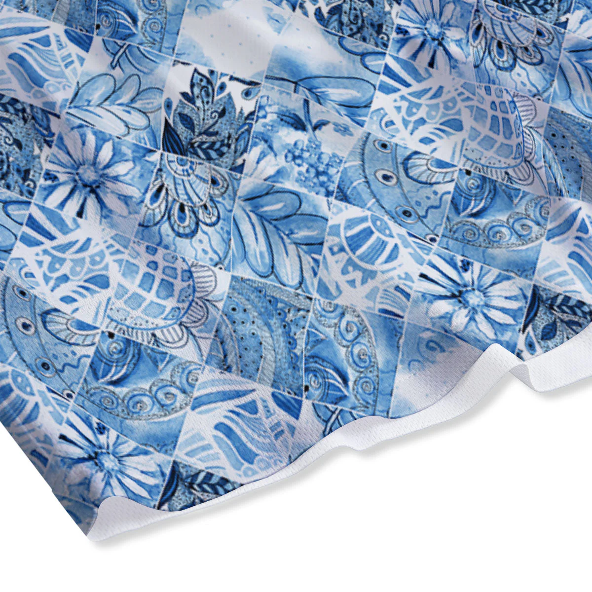 Patchwork Blue Flower Print Pattern Mesh Shorts - Image 4
