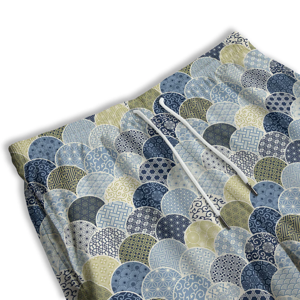 Patchwork Blue Traditional Japanese Print Pattern Men's Athletic Shorts - Image 3