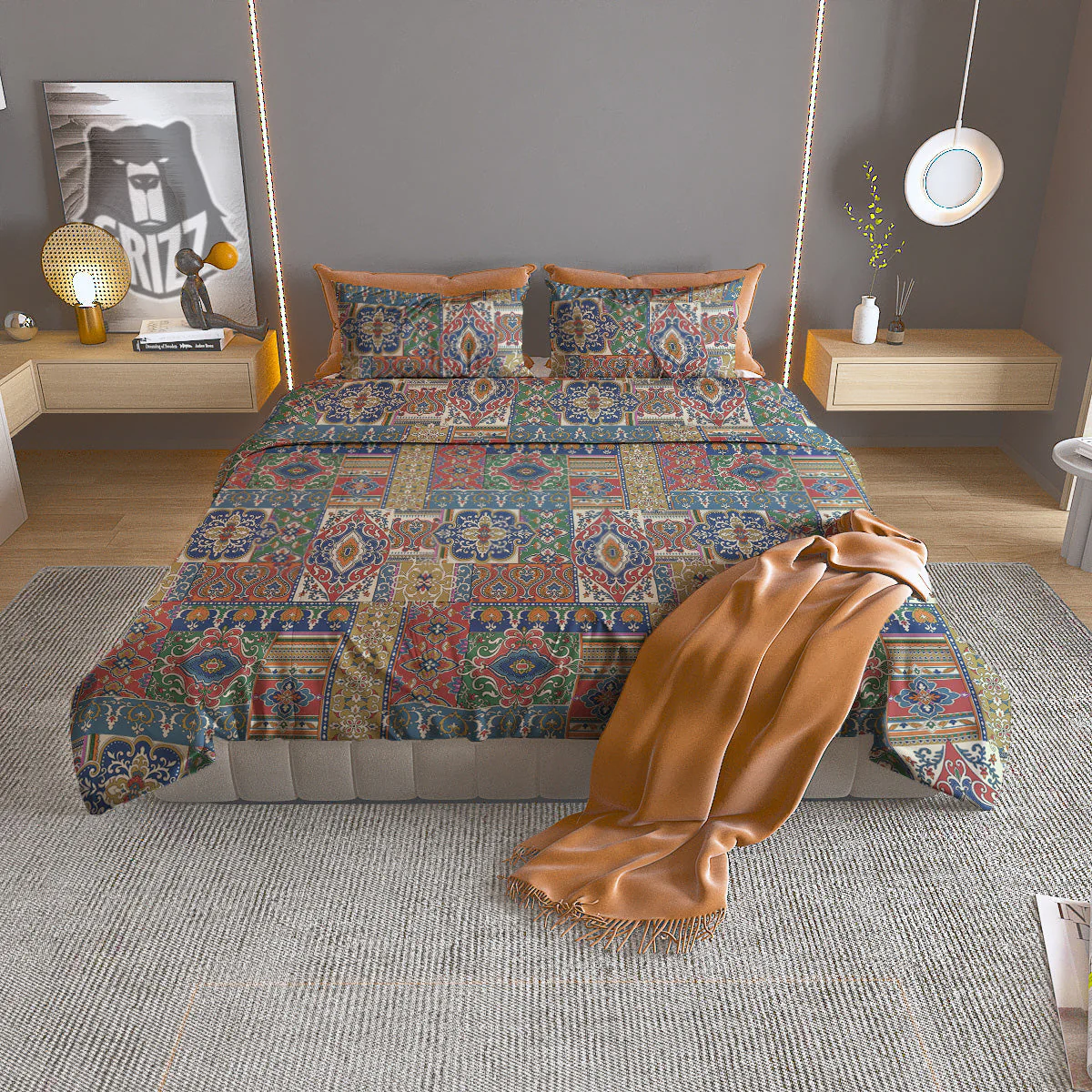 Patchwork Damask Vintage Print Pattern Duvet Cover Bedding Set