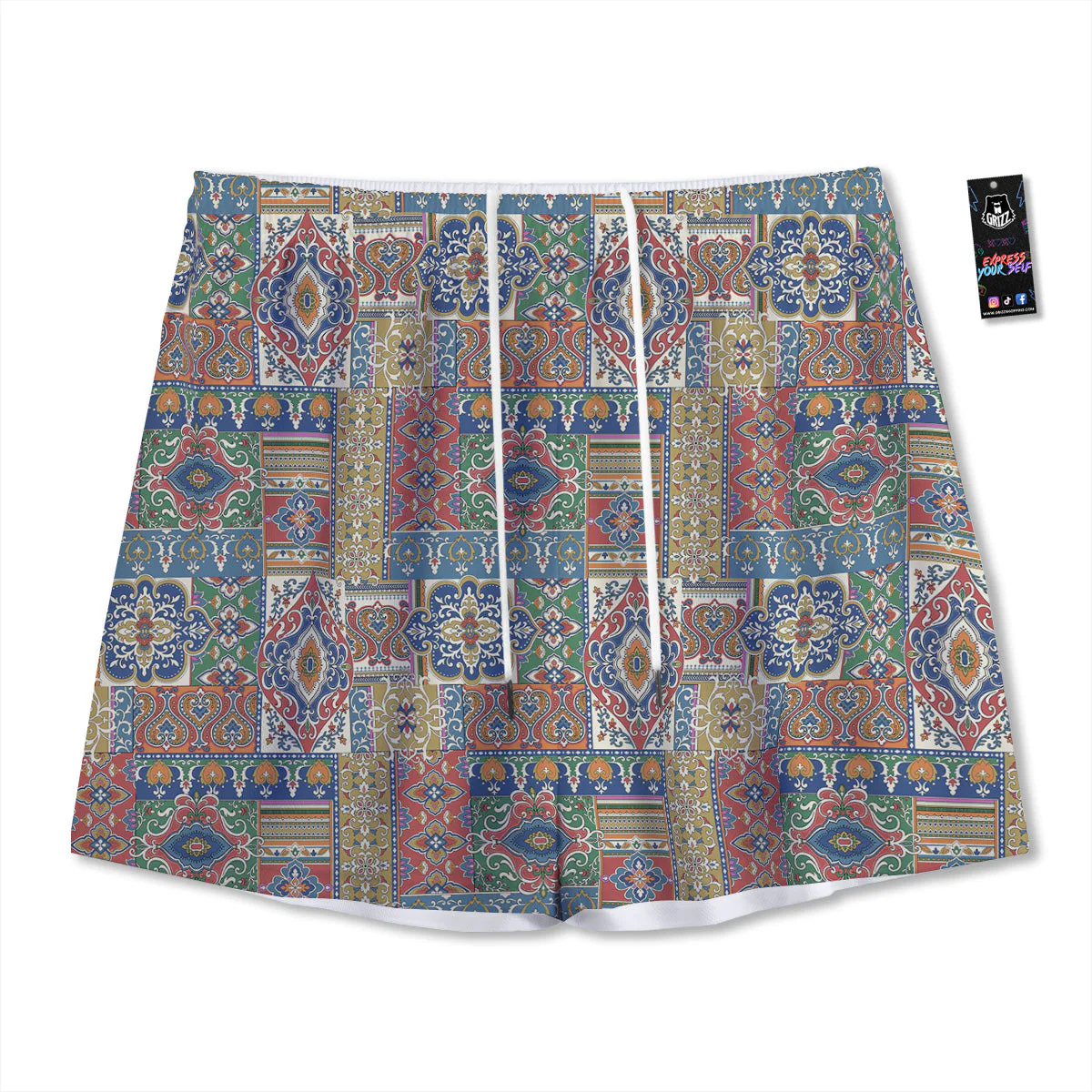 Patchwork Damask Vintage Print Pattern Mesh Shorts