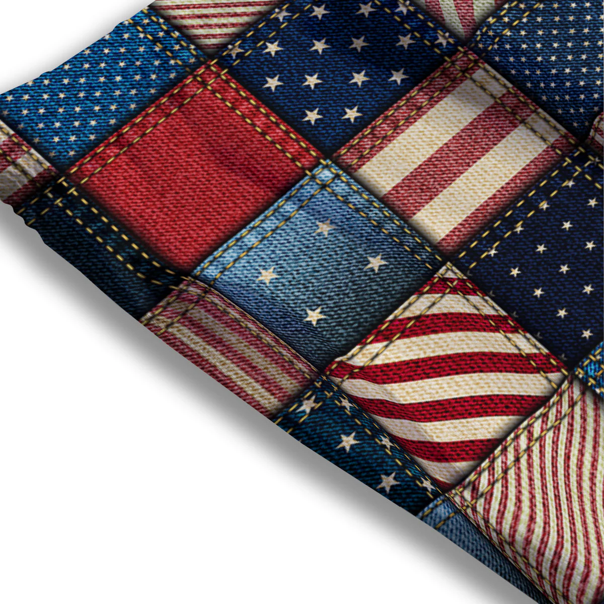 Patchwork Denim American Print Pattern Mesh Shorts - Image 3