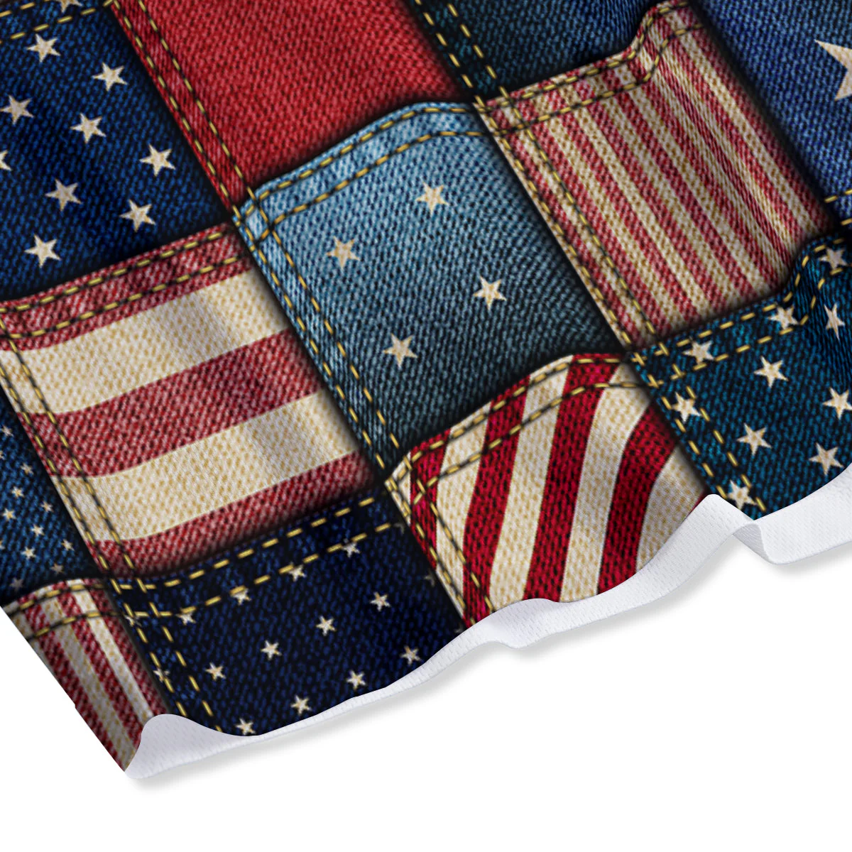 Patchwork Denim American Print Pattern Mesh Shorts - Image 4