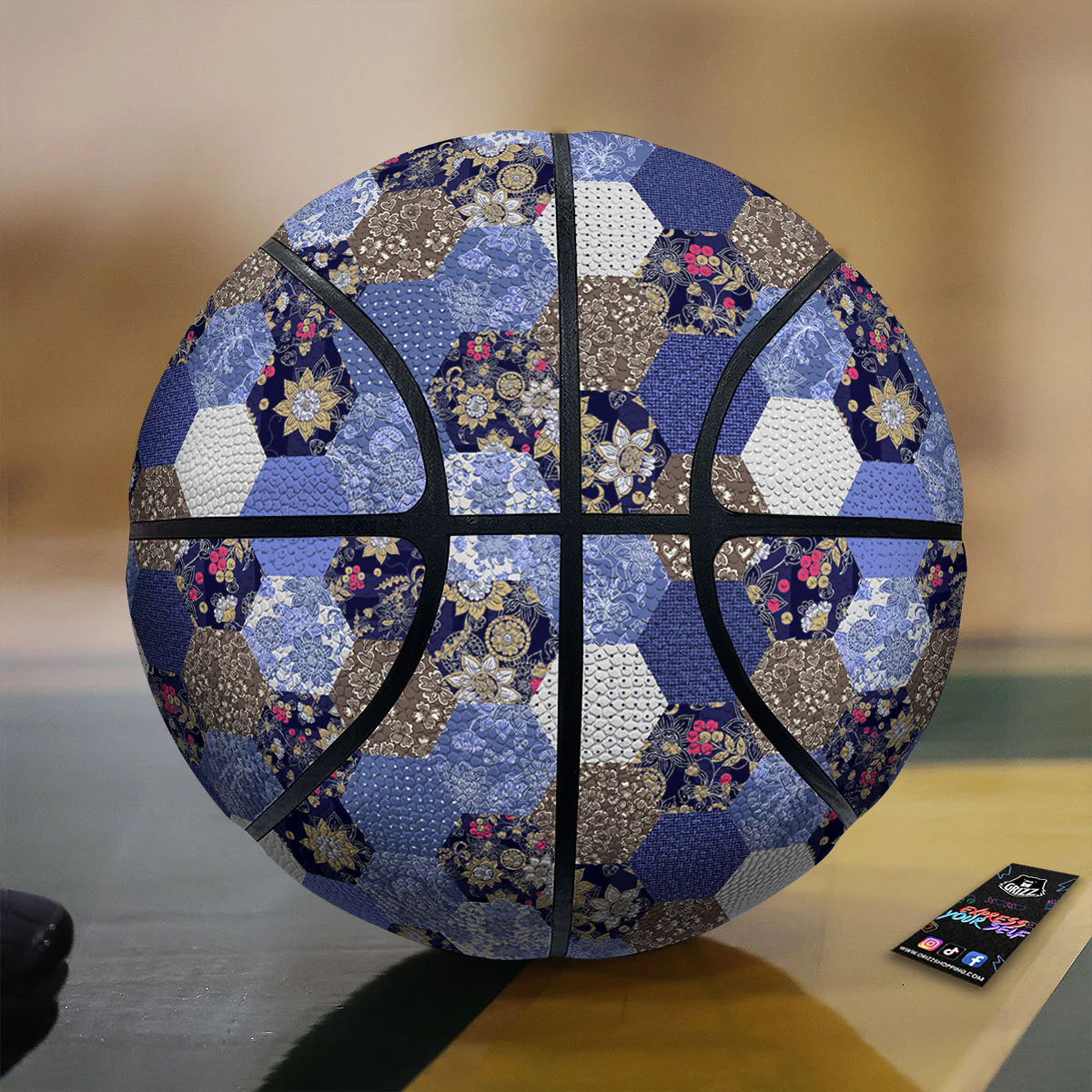 Patchwork Denim And Plaid Print Pattern Basketball