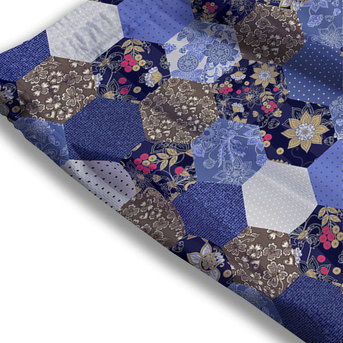 Patchwork Denim And Plaid Print Pattern Mesh Shorts - Image 3
