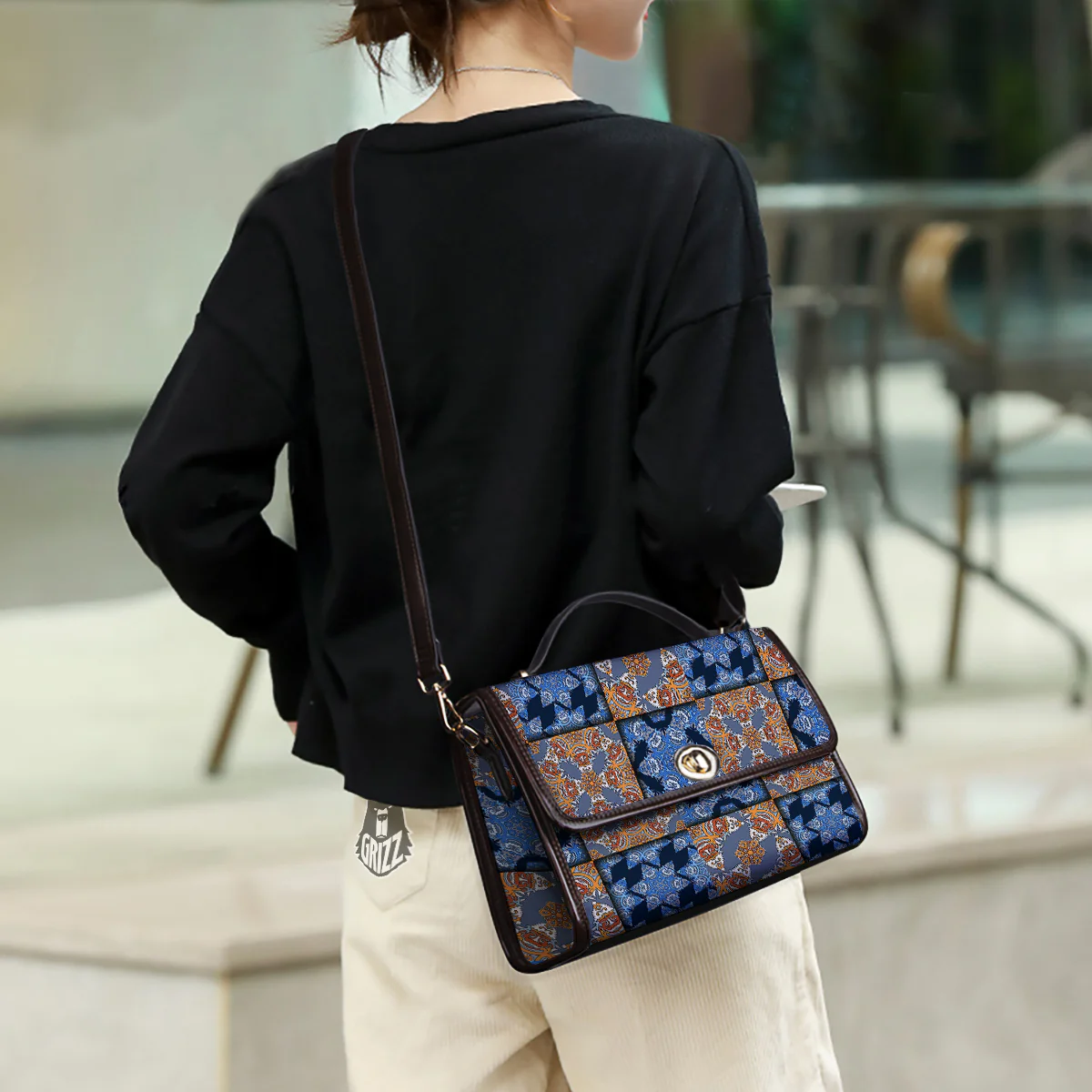 Patchwork Floral Vintage Print Pattern Women's Satchel Bag - Image 3