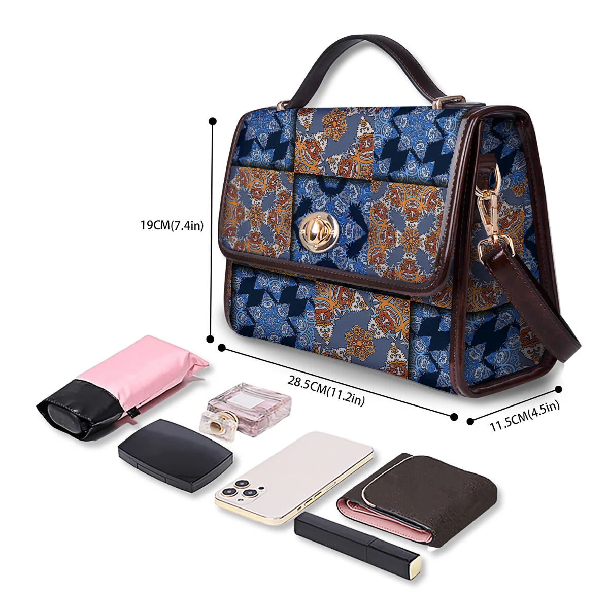 Patchwork Floral Vintage Print Pattern Women's Satchel Bag - Image 4