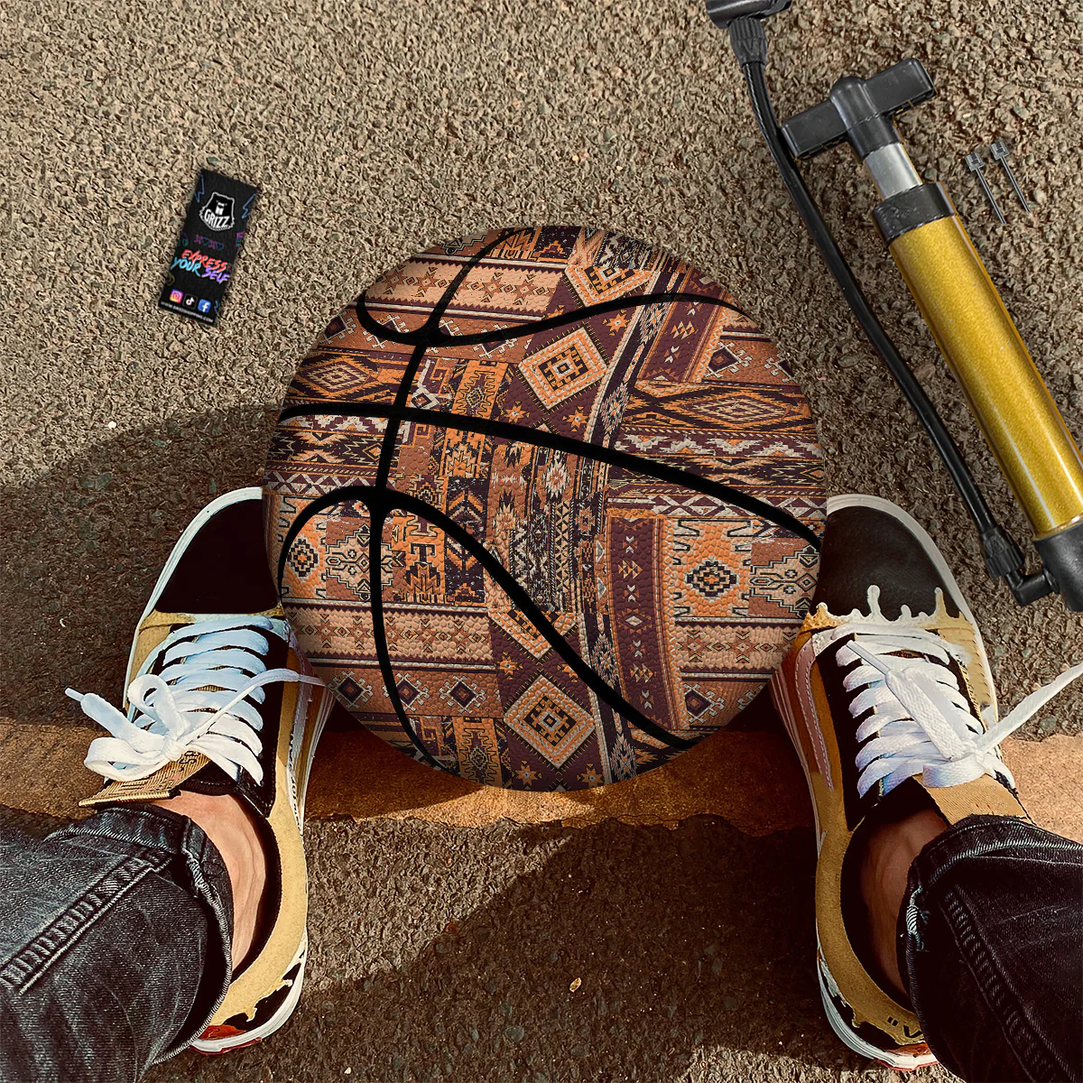 Patchwork Grunge Native American Print Pattern Basketball - Image 2