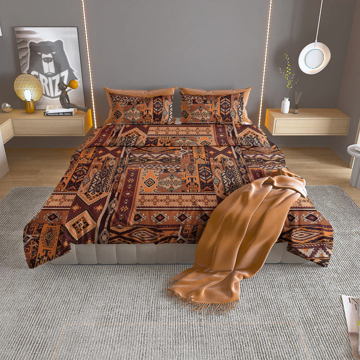 Patchwork Grunge Native American Print Pattern Duvet Cover Bedding Set