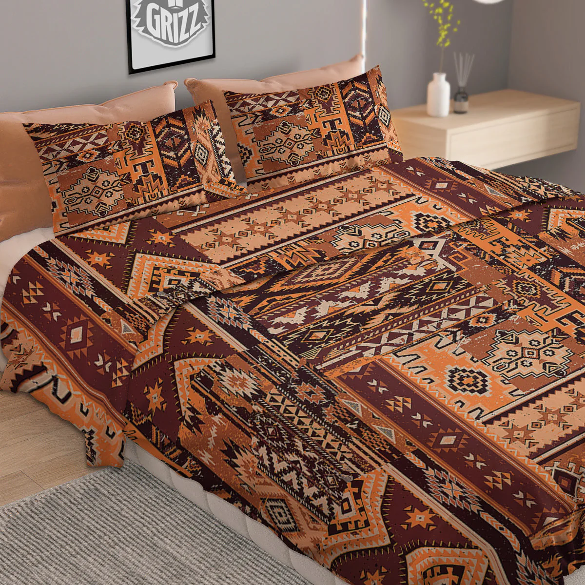 Patchwork Grunge Native American Print Pattern Duvet Cover Bedding Set - Image 2