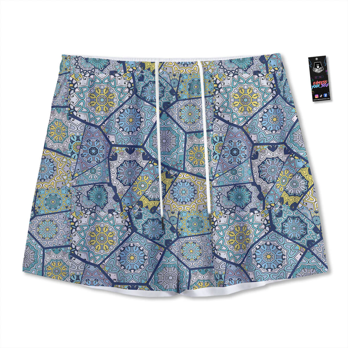 Patchwork Indian Floral Print Pattern Mesh Shorts