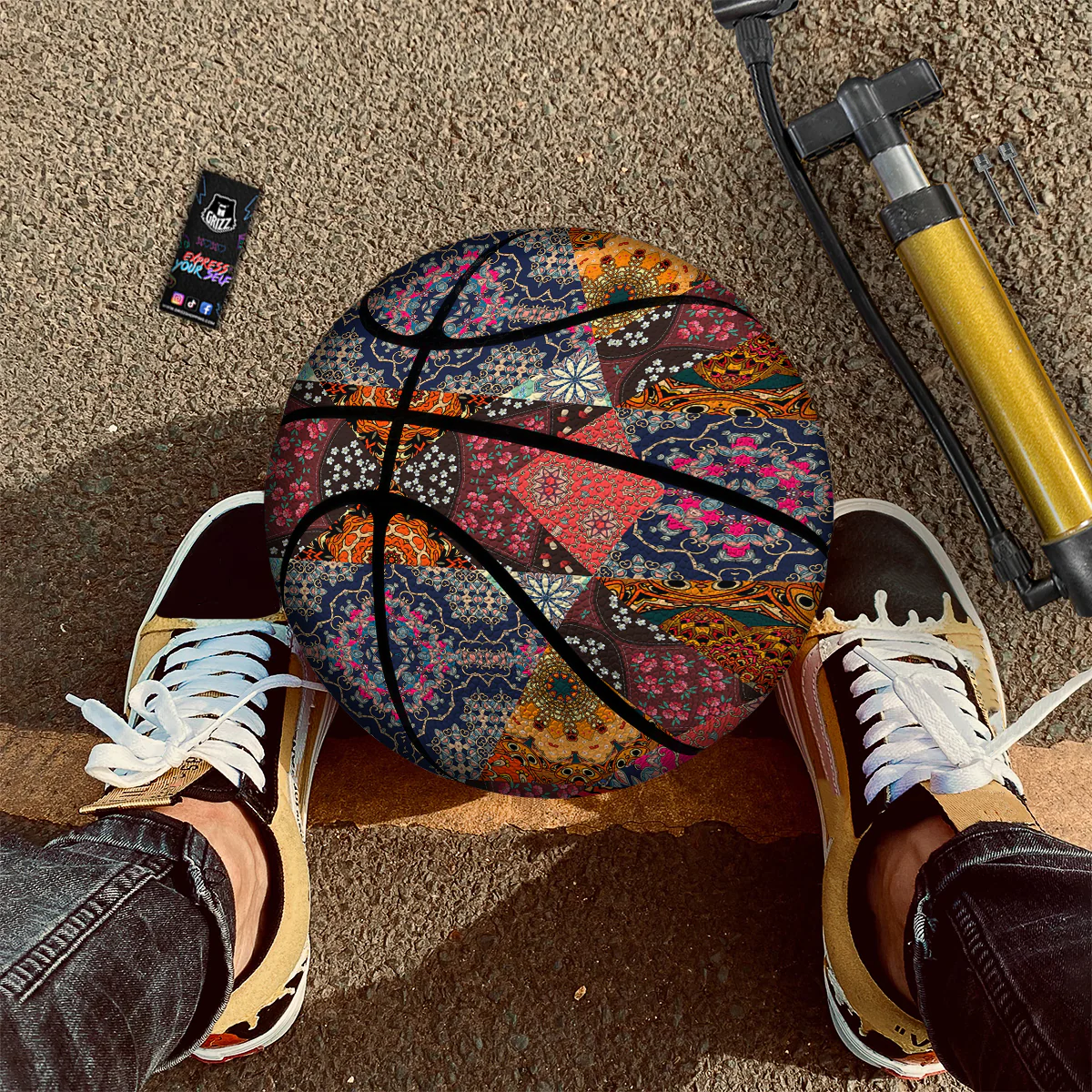 Patchwork Indian Flower Mandala Print Pattern Basketball - Image 2