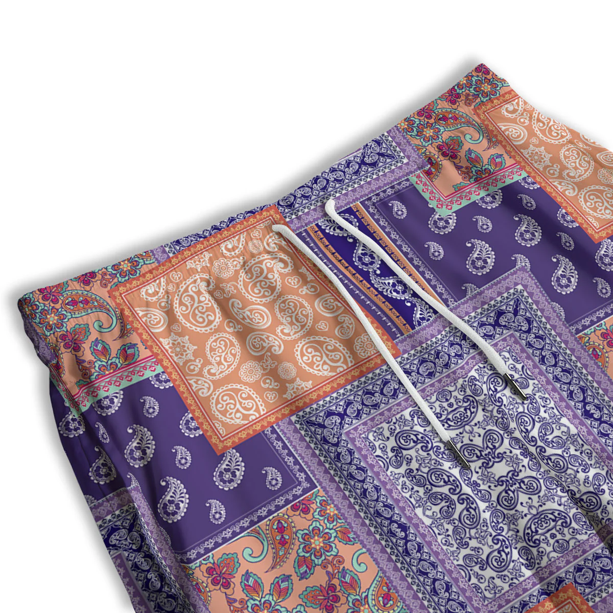 Patchwork Paisley Blue And Orange Print Pattern Men's Athletic Shorts - Image 3