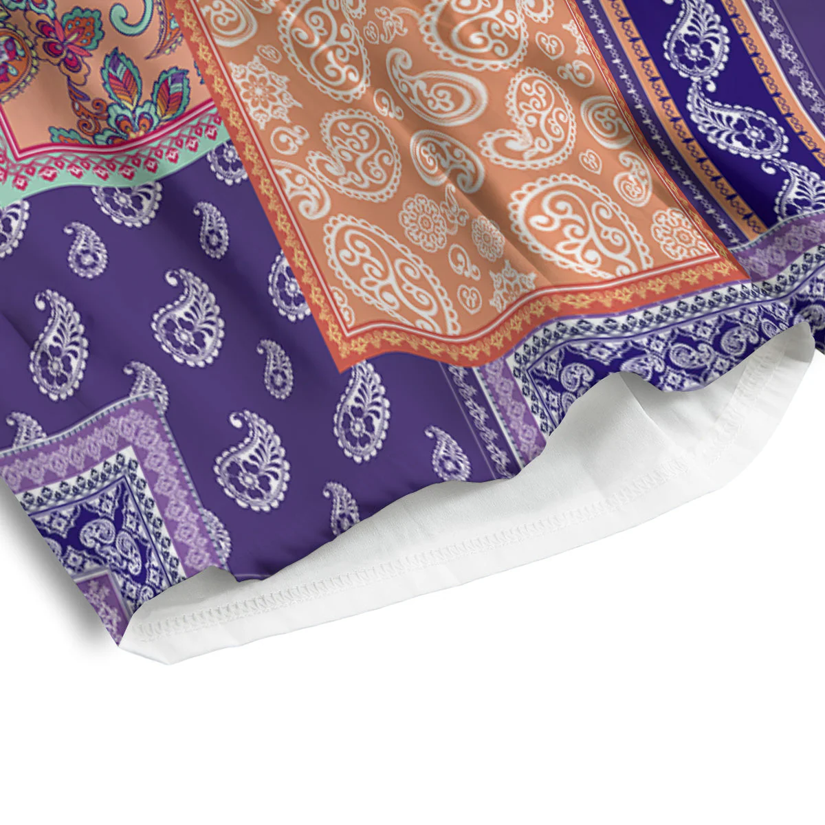 Patchwork Paisley Blue And Orange Print Pattern Men's Athletic Shorts - Image 4