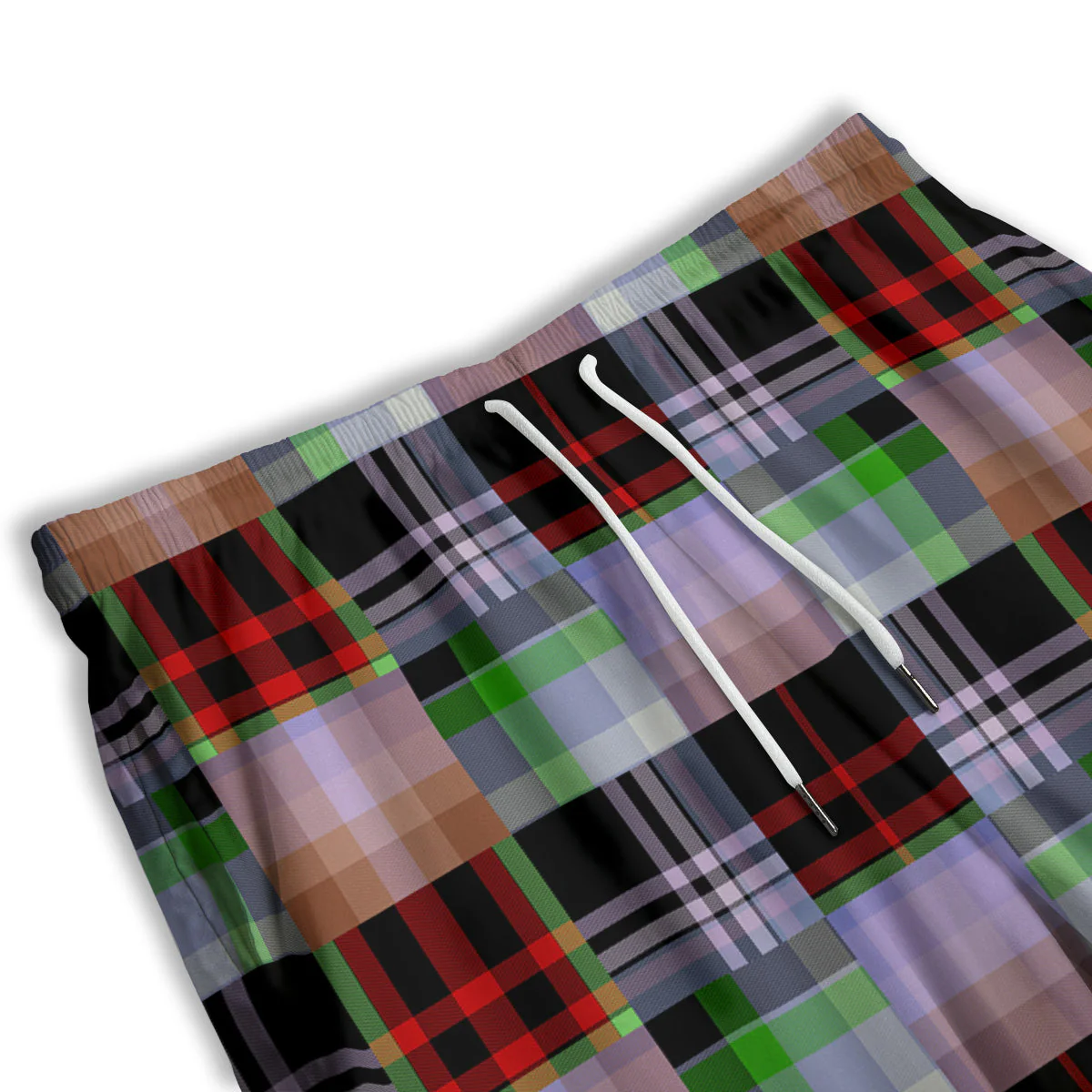 Patchwork Plaid Madras Print Pattern Men's Athletic Shorts - Image 3