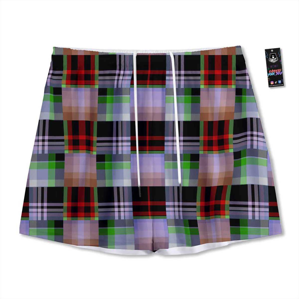 Patchwork Plaid Madras Print Pattern Mesh Shorts