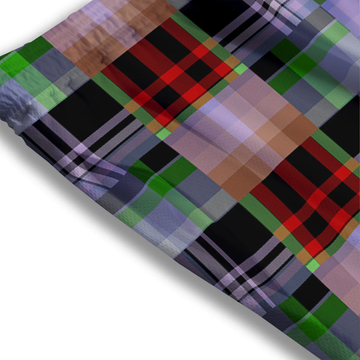 Patchwork Plaid Madras Print Pattern Mesh Shorts - Image 3