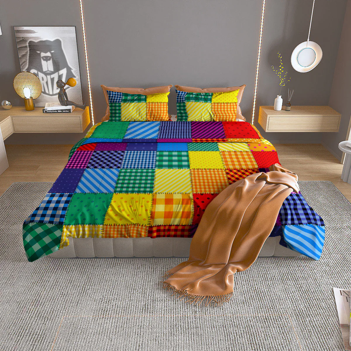 Patchwork Rainbow Print Pattern Duvet Cover Bedding Set