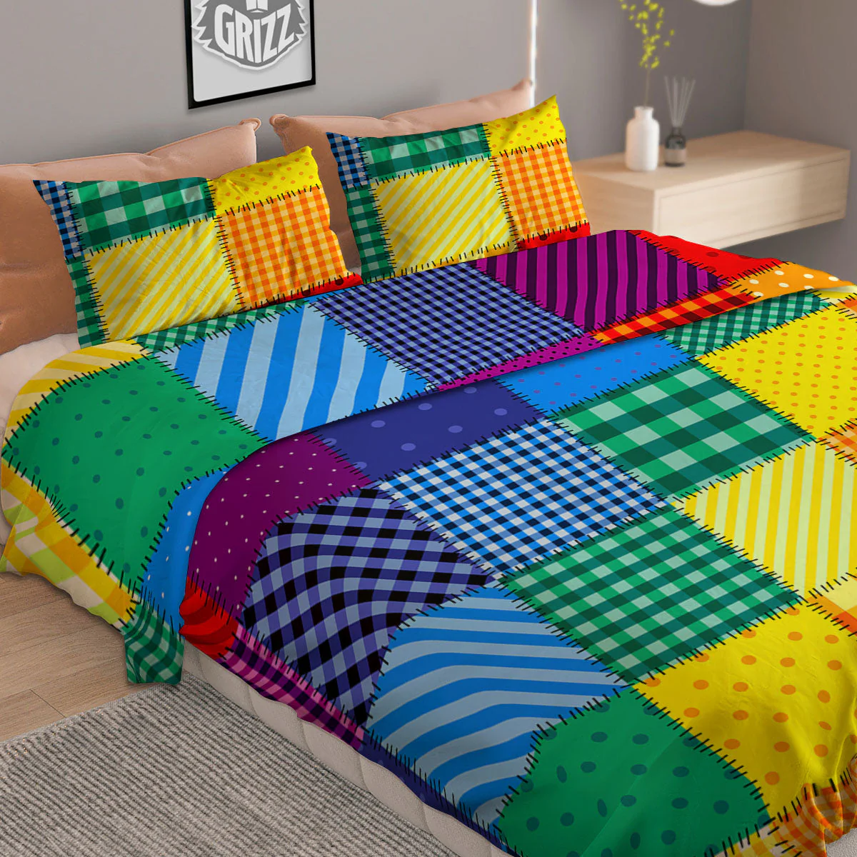 Patchwork Rainbow Print Pattern Duvet Cover Bedding Set - Image 2