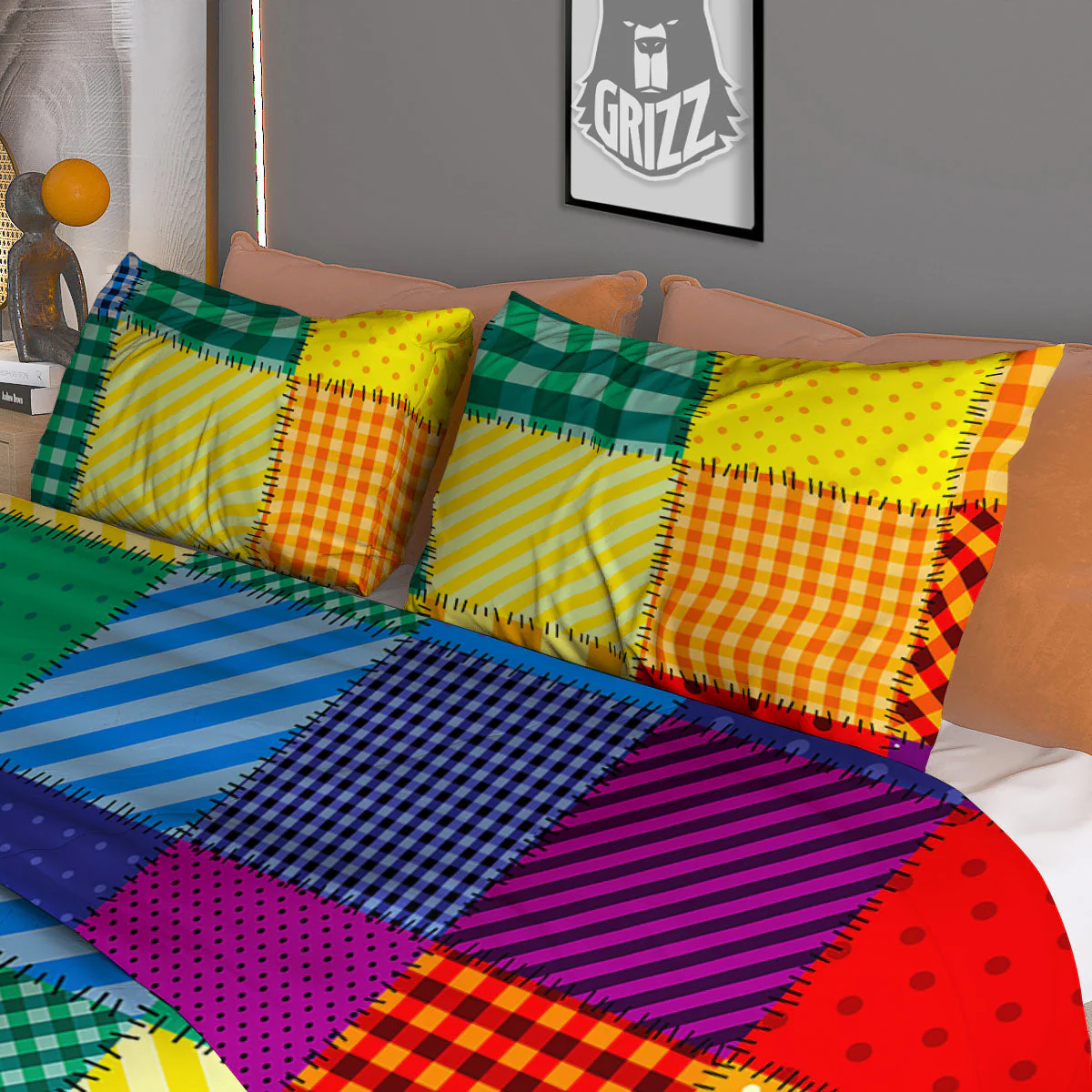 Patchwork Rainbow Print Pattern Duvet Cover Bedding Set - Image 3
